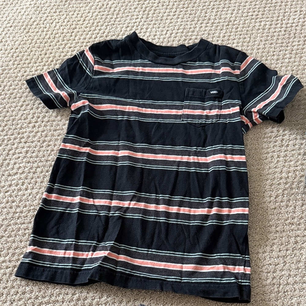 Vans Black and Pink Striped Kids Tee